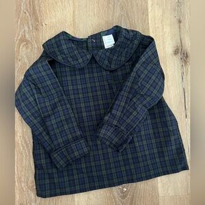 Green and Navy Plaid Peterpan Collar Long sleeve Shirt